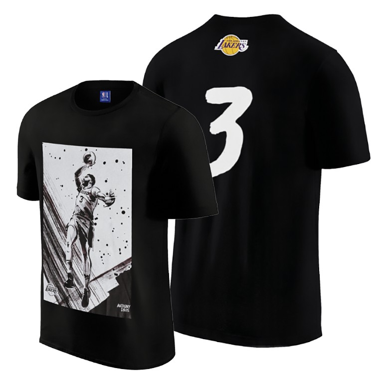 Men's Los Angeles Lakers Anthony Davis #3 NBA Ink Painting Caricature Black Basketball T-Shirt TAY6683SN